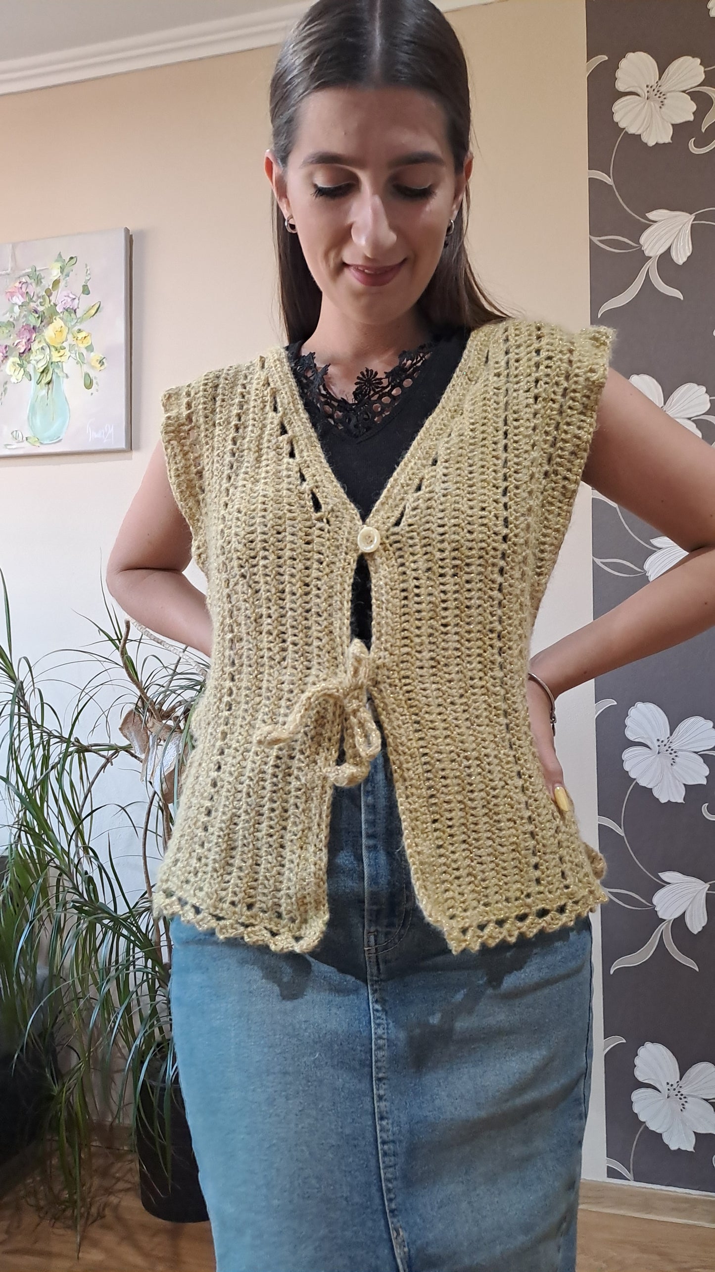 Gold háčkovaná vesta