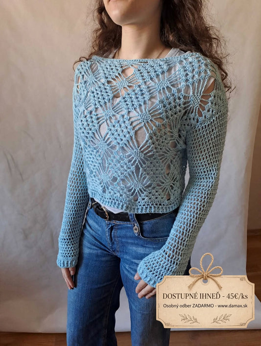 Croptop pulóver NEBO - baby blue bambusový / UNI