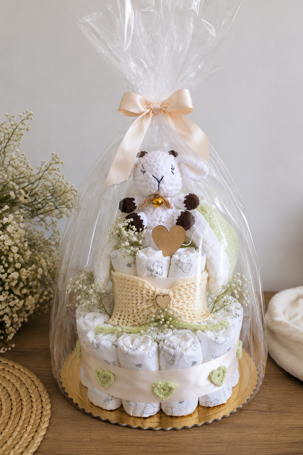Plienková torta s háčkovaným kozliatkom
