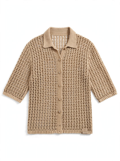DAMAX - Háčkovaná košeľa Sandy Beige / Ručná práca