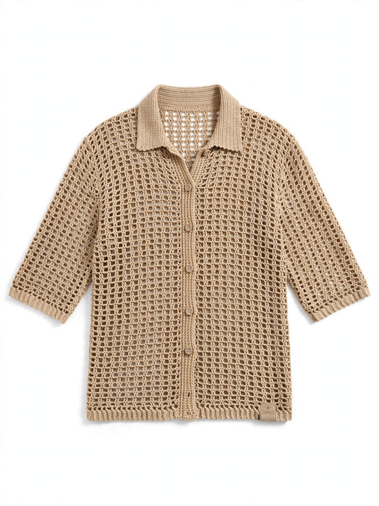 DAMAX - Háčkovaná košeľa Sandy Beige / Ručná práca